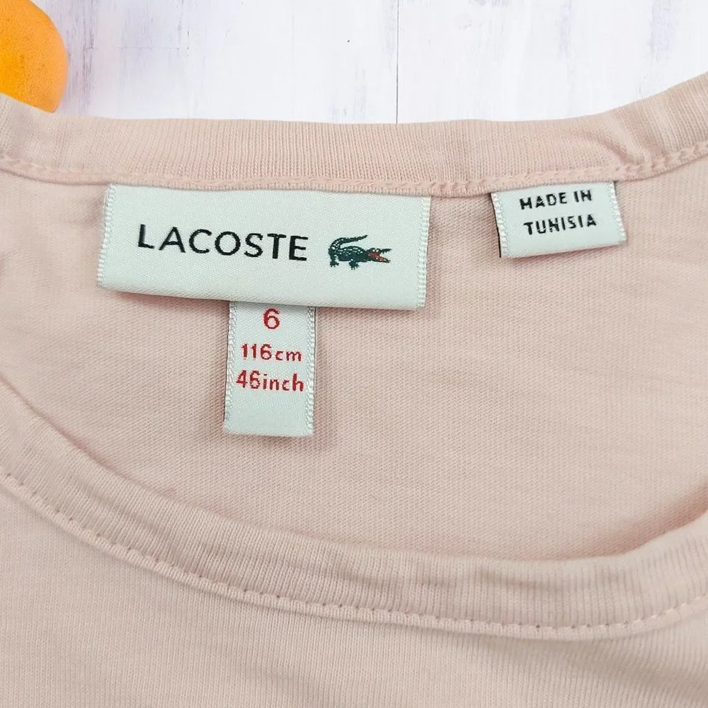 Lacoste T-Shirt Girls 6 Rose Crew Neck Short Sleeve 100% Cotton